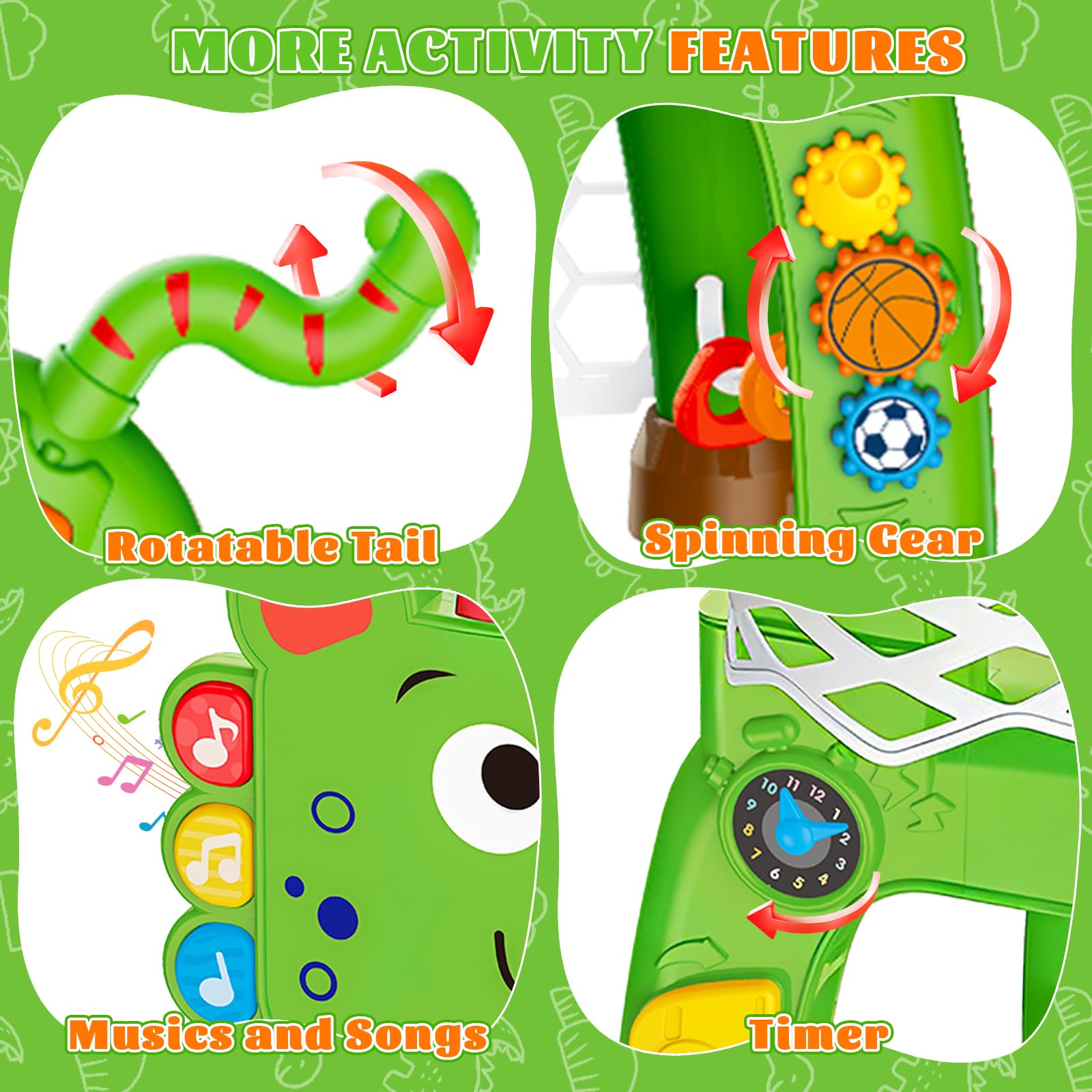 4 en 1 canasta de baloncesto y portería de fútbol para niños pequeños, juguete para bebé con juego de golf y juego de lanzamiento de anillos, juguete de dinosaurio para niños y niñas de 1, 2, 3 años