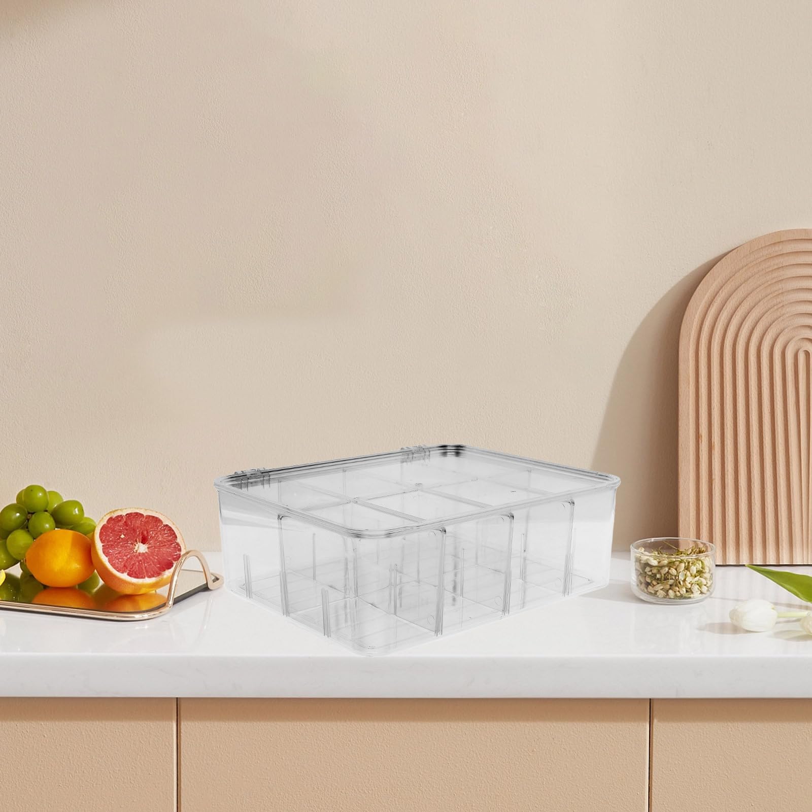 CALLARON Unterteilte Kunststoffbox mit 8 Fächern und Schutzdeckel Große Kapazität Leicht zu Öffnen und Schließen zum Servieren zu Hause und Hochzeiten