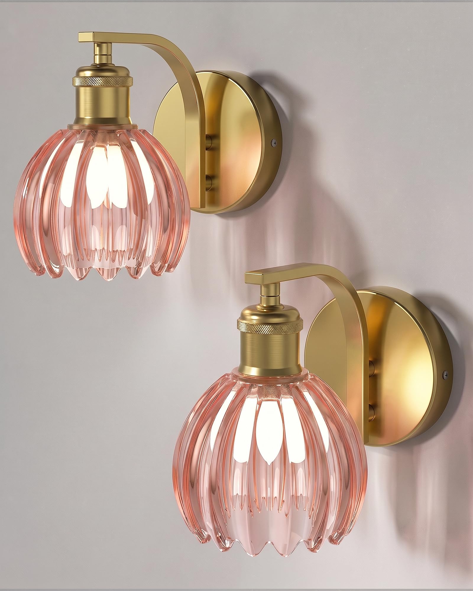 PiwBwe Vintage Wall Sconces Set of 2, Hardwired Tulip Glass Lampshade