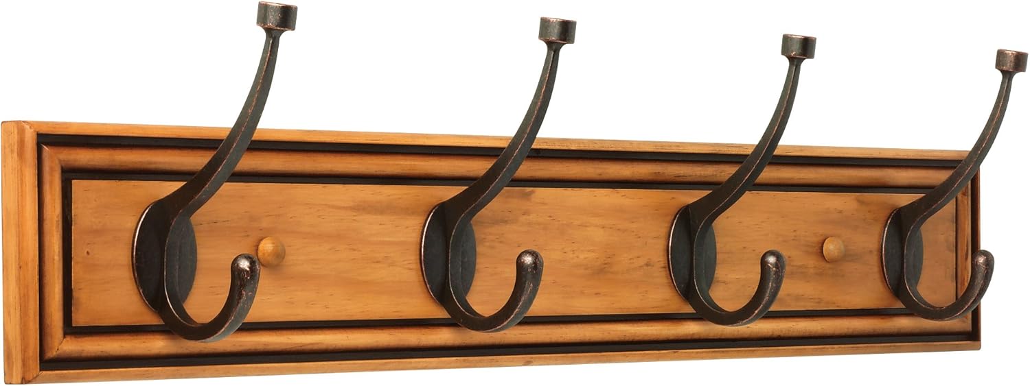 Liberty 129846 27-Inch Galena Hook Rail/Coat Rack with 4 Pilltop Hooks, Honey Maple and Statuary Bronze