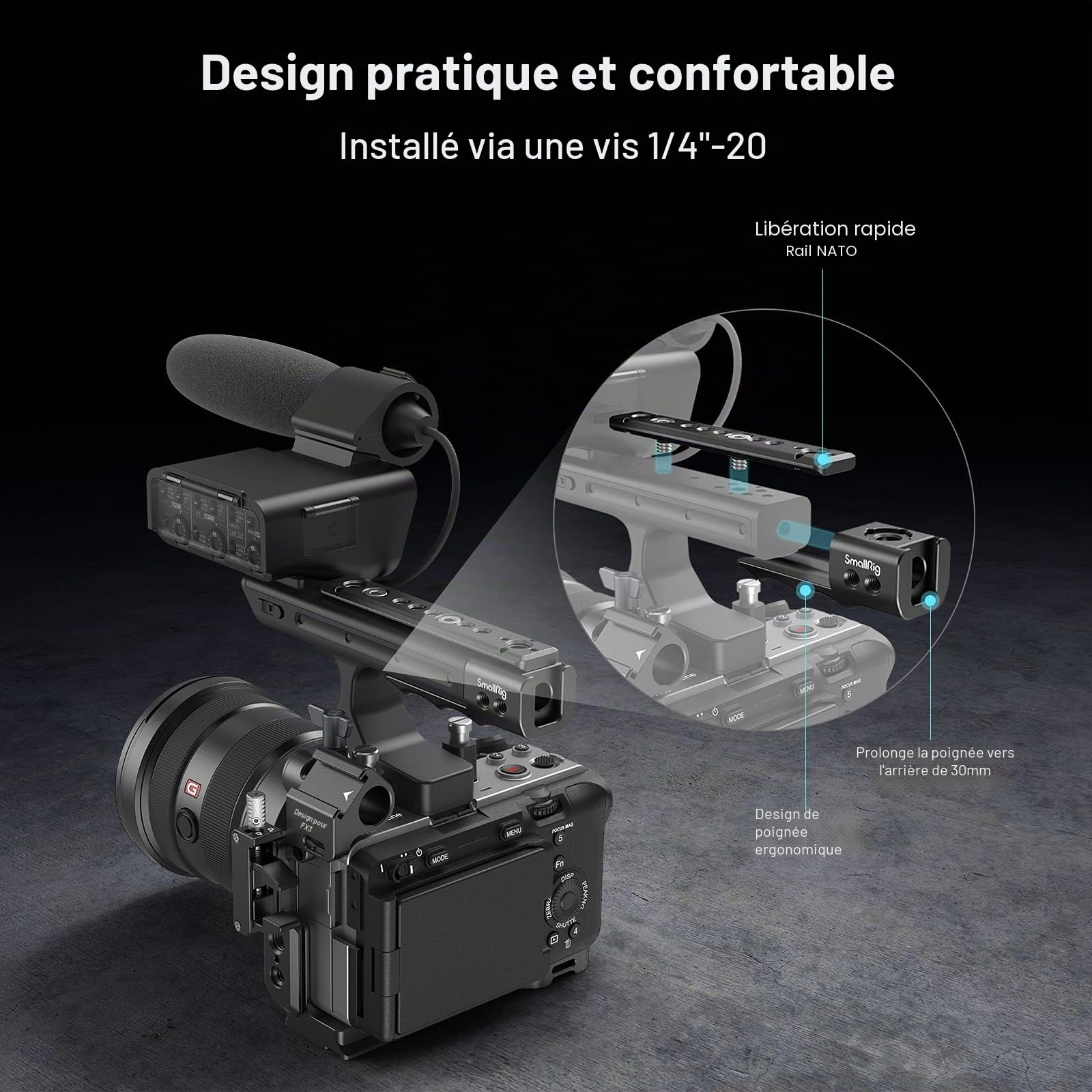 SMALLRIG FX3 FX30 Poignée Extension Rig pour Sony FX3 FX30-3490