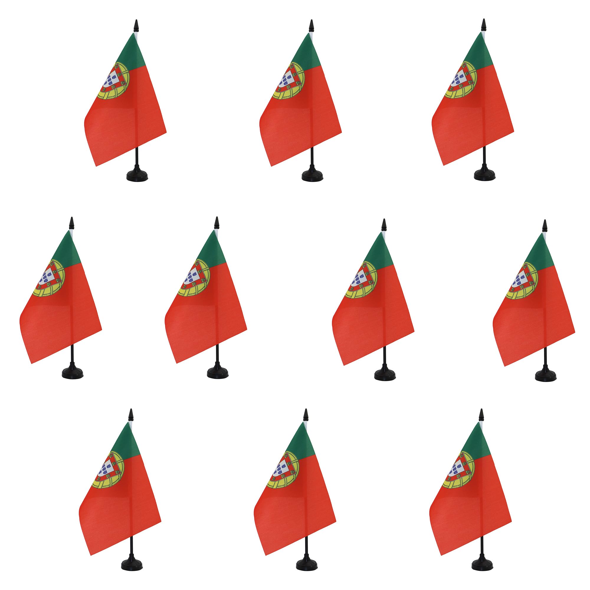 AZ FLAG Pack of 10 Portugal Table Flags 6x8 in 100D Polyester Plastic Base