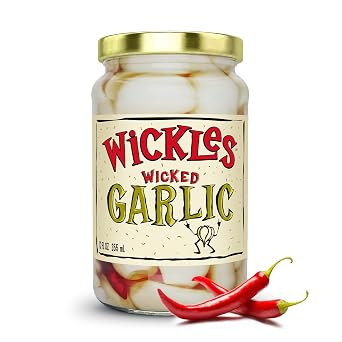 Wickles Pickles Wicked Garlic 6 Pack - Spicy Pickled Garlic Cloves - Slightly Tangy, Definitely Spicy, Wickedly Delicious 12 oz Each