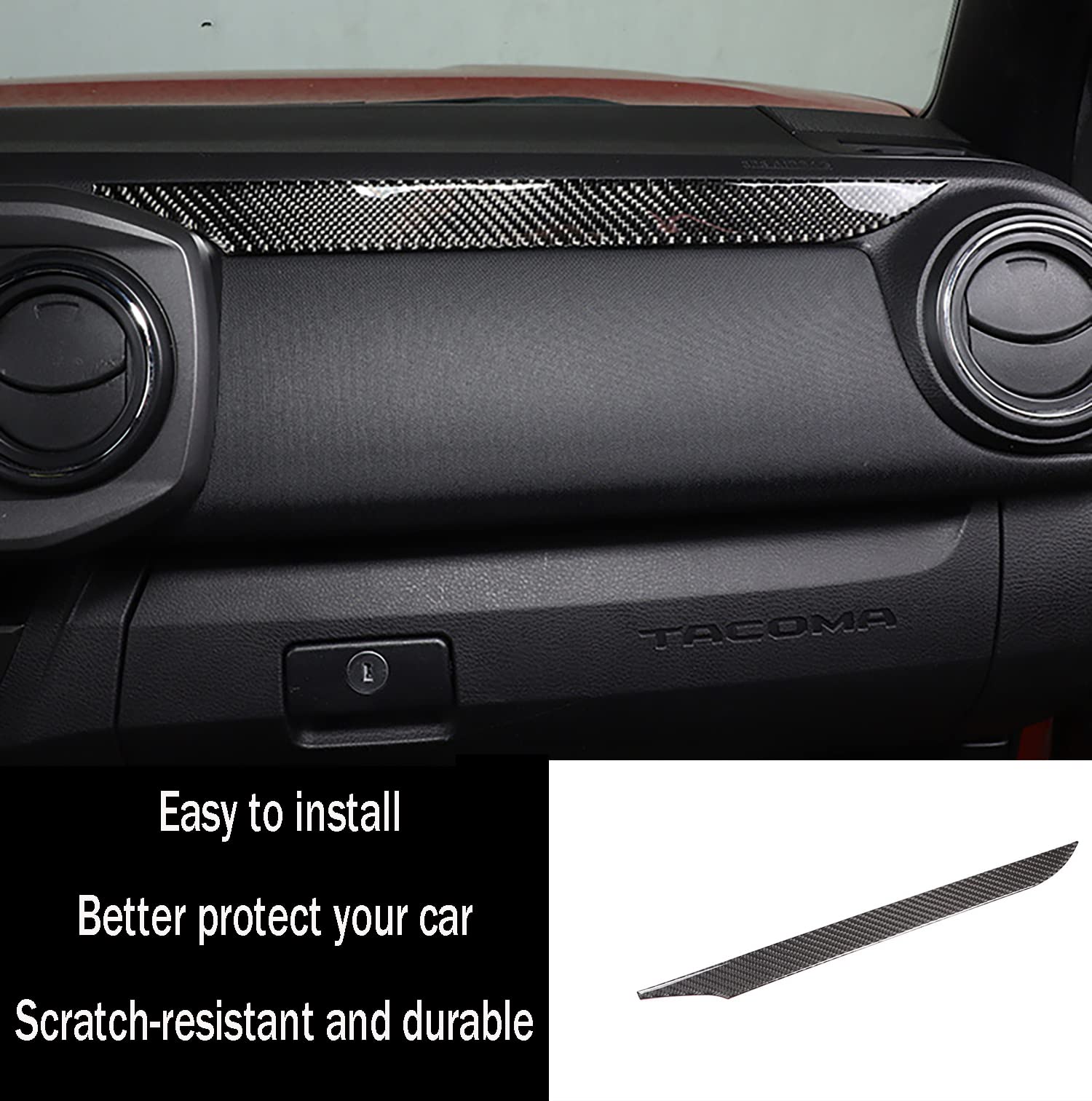 KELEIMAI Car Accessories Fit for Toyota Tacoma 2015 2016 2017 2018 2019 2020 2021 2022 Car Co-Pilot Dashboard Decorative Strip Sticker Interior Soft Carbon Fiber 3D Sticker 1 PC