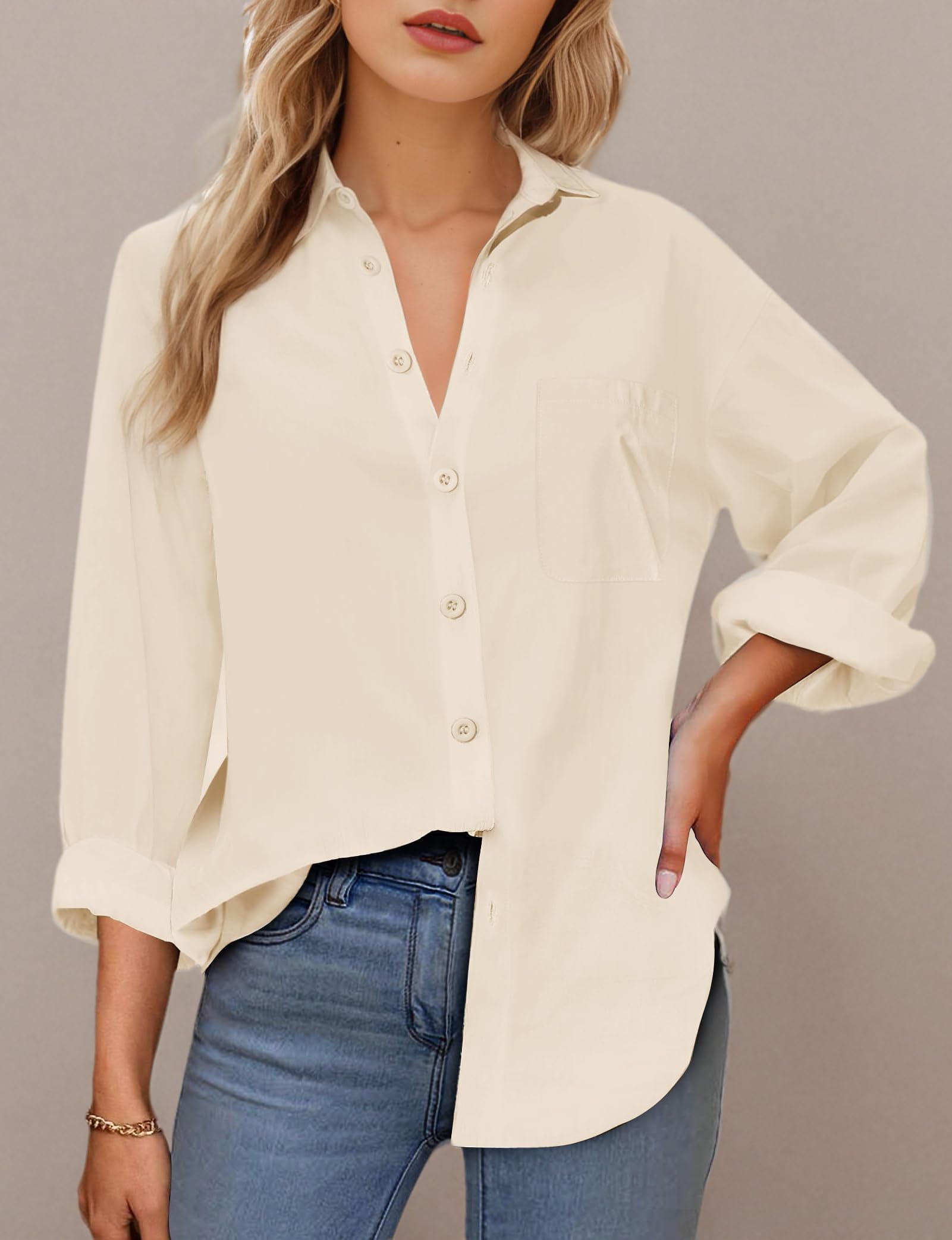 Womens Button Down Shirts, Long Sleeve Loose Fit
