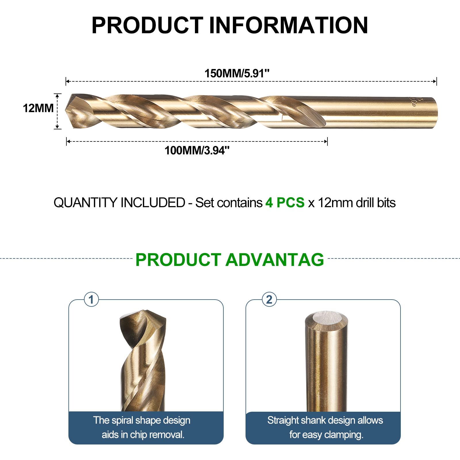 METALLIXITY 4Pcs Mèche (12mm) Acier Rapid M35 Tige Droite Canure Spiralée