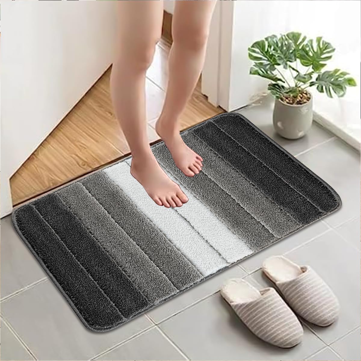 Rugs Inn Striped Door Mat for Front Door - Flat Weave Non-Shed Machine Washable Non Slip Mat Kitchen Door Hallway Living Room Bedroom Entrance Mat (50x60 cm, Green)