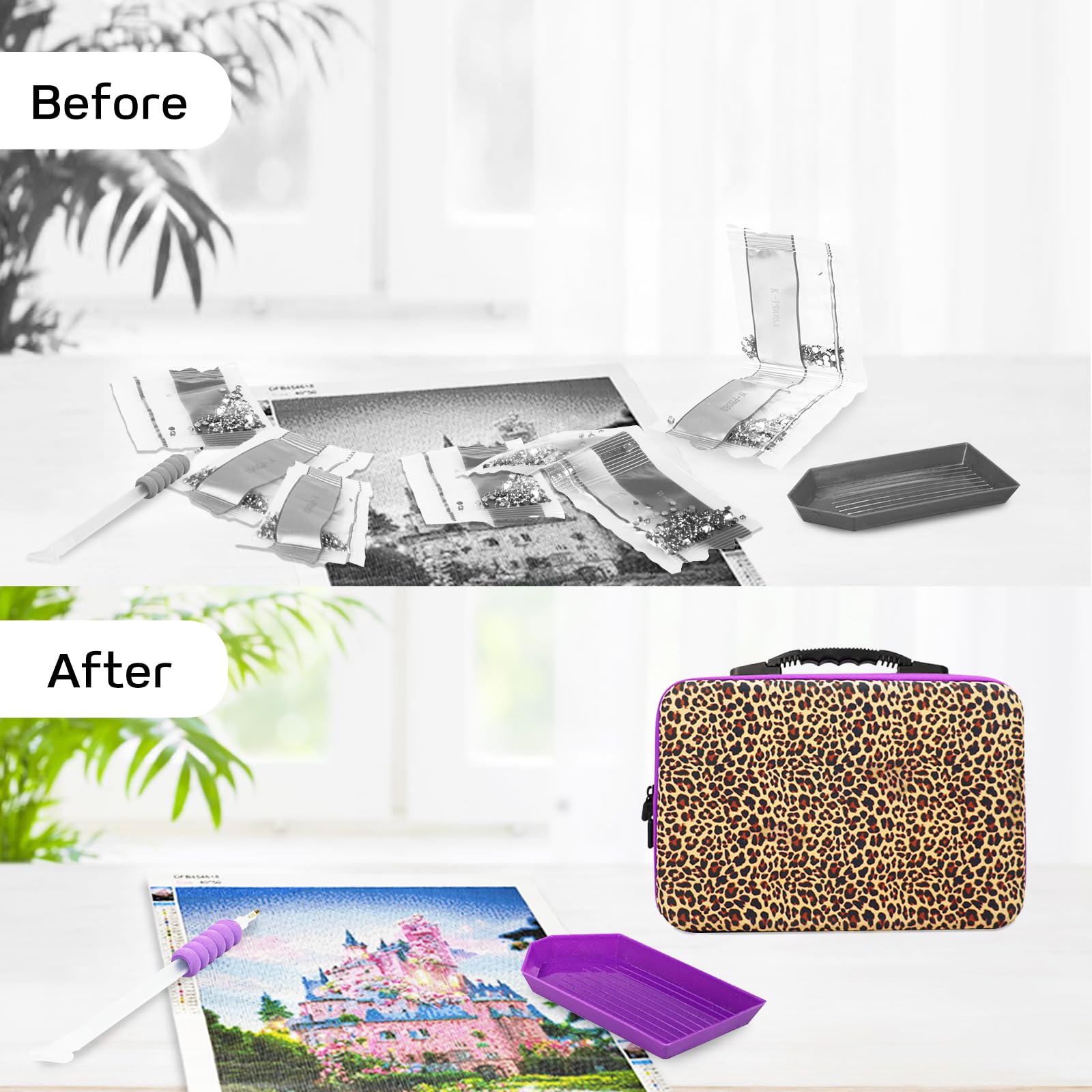 Contenitore Per Diamond Painting 60 Scomparti Con Base In Schiuma E Accessori - Stampa Leopardata, Portatile