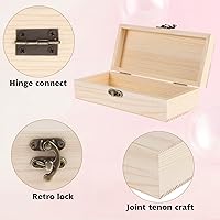 Vista 3 de 1 Pack Caja de madera sin terminar con tapa con bisagras y cierre frontal, caja de joyería de madera sin pintar para proyectos de arte DIY