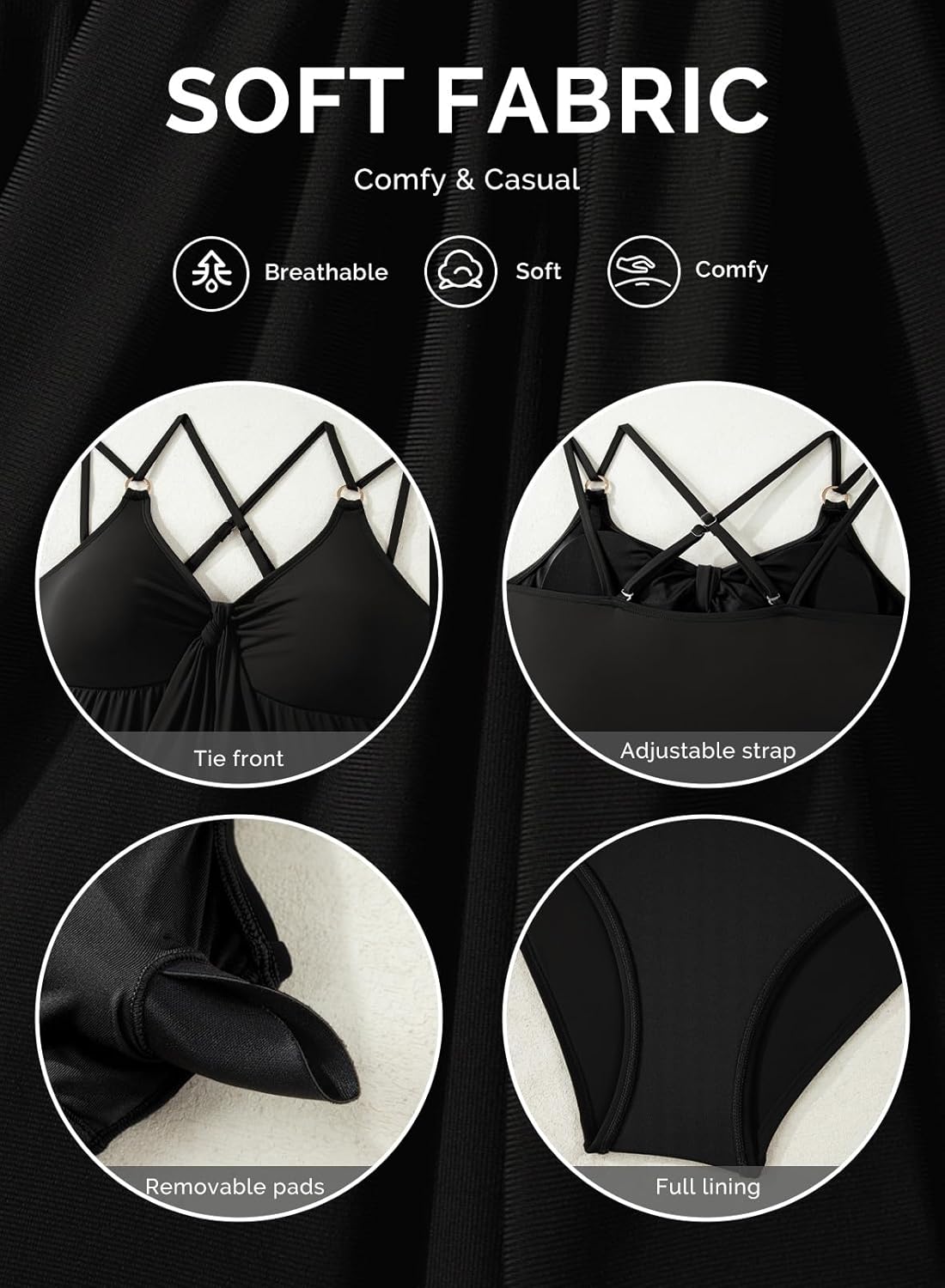 Aleumdr Women's Tankini Swimsuits Tummy Control Two Piece Bathing Suit V Neck Tie Front Flowy Swim Top with Bottom - Image 6