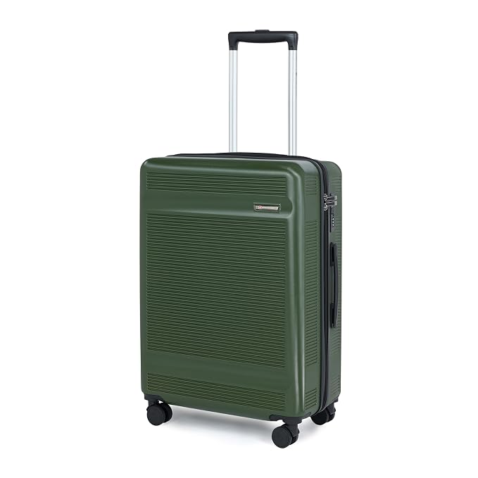 SWISS MILITARY Polycarbonate Pascal 8 Wheels 68cm Trolley Luggage, Hard 360° Rotatable Wheels, Anti Theft Zipper, 3 Dial Lock and Dual Wet Pocket Suitcase for Travel, Men & Women, Medium Olive 93L