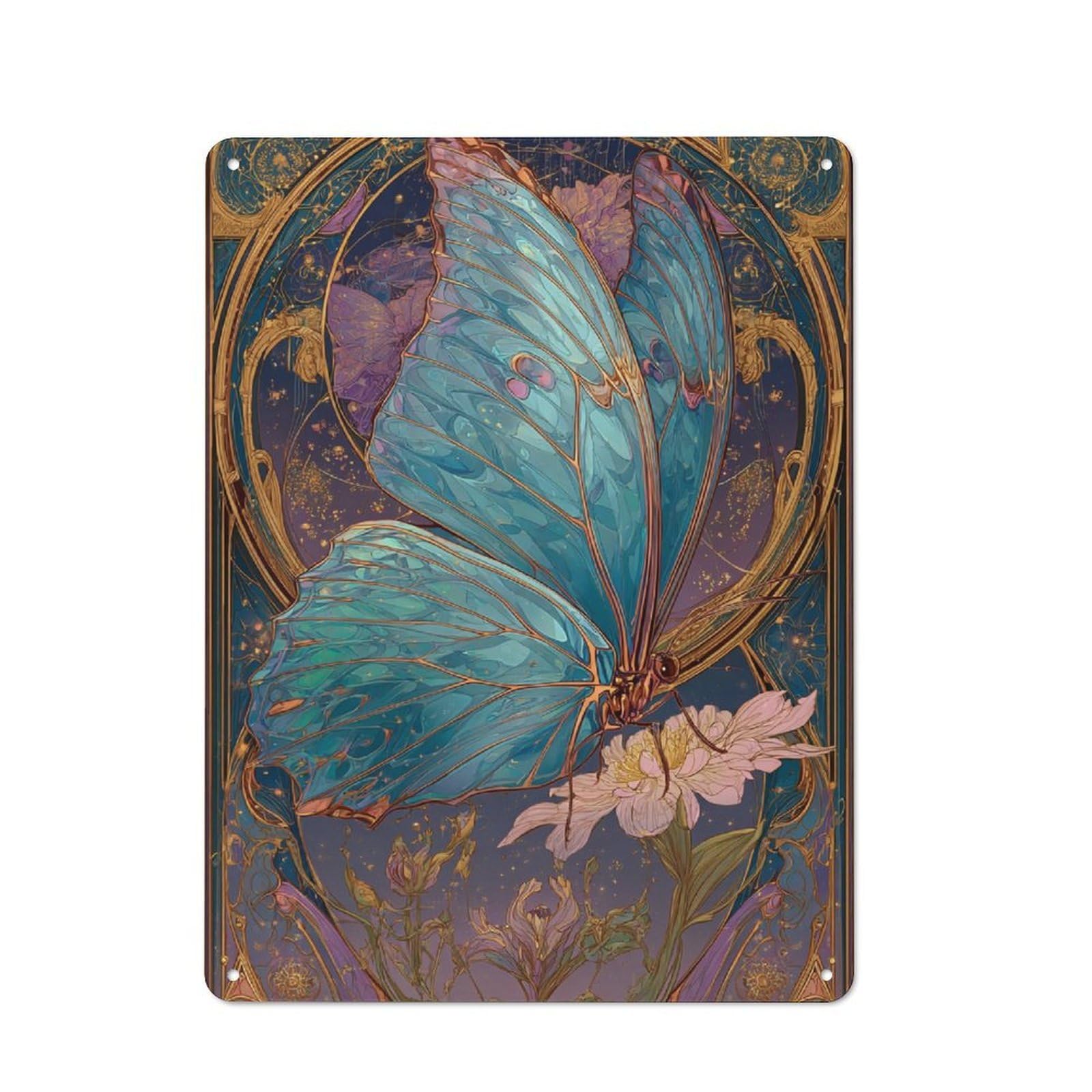 Junmoney Art Nouveau Butterfly For Garden Room Or Summerhouse, Retro Tin Sign 40X30cm, Suited To Wall Displays In Garden Rooms And Summerhouses