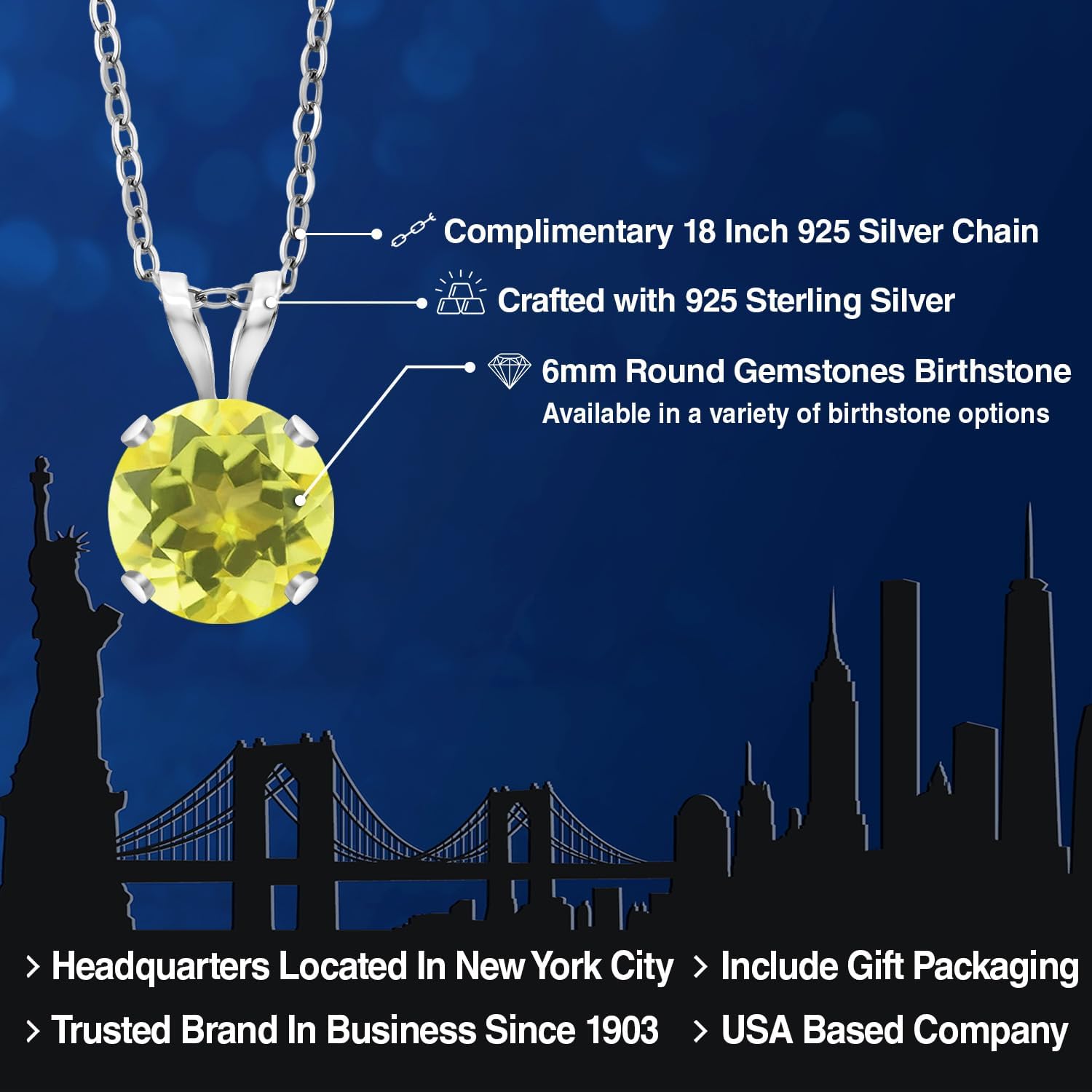 Gem Stone King 14K White Gold Canary Mystic Topaz Pendant Necklace for Women | 1.00 Cttw | Gemstone November Birthstone | Round 6MM | With 18 Inch Silver Chain - Image 2