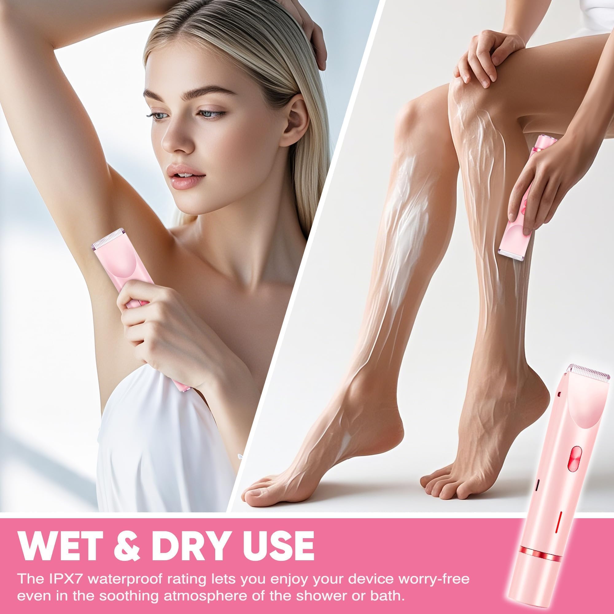 XDesign Rasoio elettrico per bikini da donna, rasoio elettrico 2 in 1 per donne, rasoio per bikini Dermave, impermeabile IPX7 e facile da pulire, lama in ceramica, durata senza fili 120 minuti, ultra