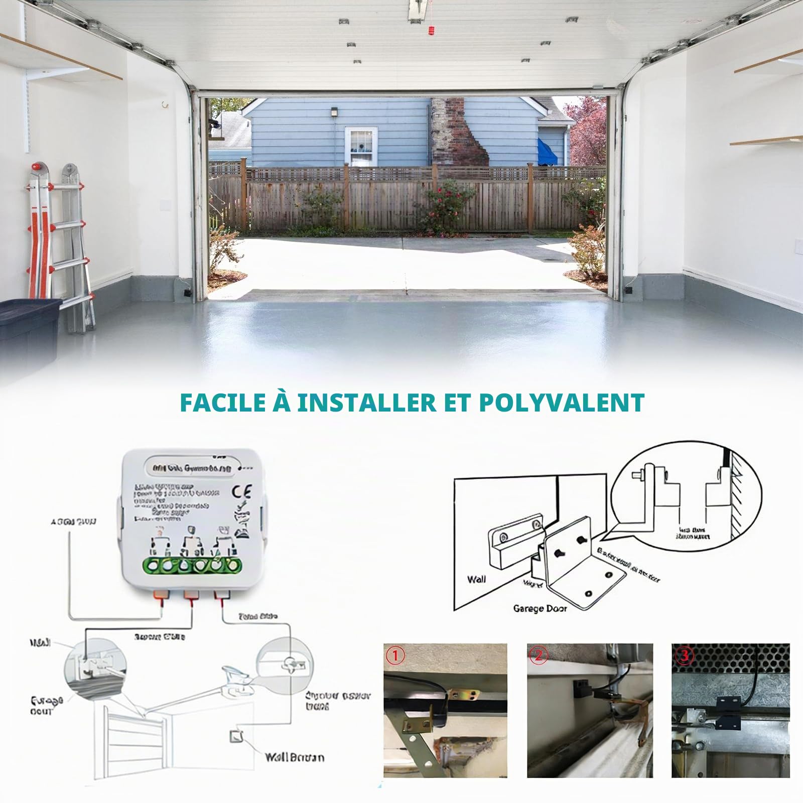 Module D’interrupteur Connecté de Garage, Commande Intelligente de Portail Roulant, Ouvre-Porte de Garage Connecté WIFI, Ouvre Portail Connecté Commande à Distance via L’application Smart Life/Tuya