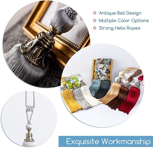 Miniatura 4 de Melodieux Alzapaños decorativos para cortina, con borlas antiguas, para oficina en casa, ventanas, sujetadores de cortinas con flecos, juego de 2