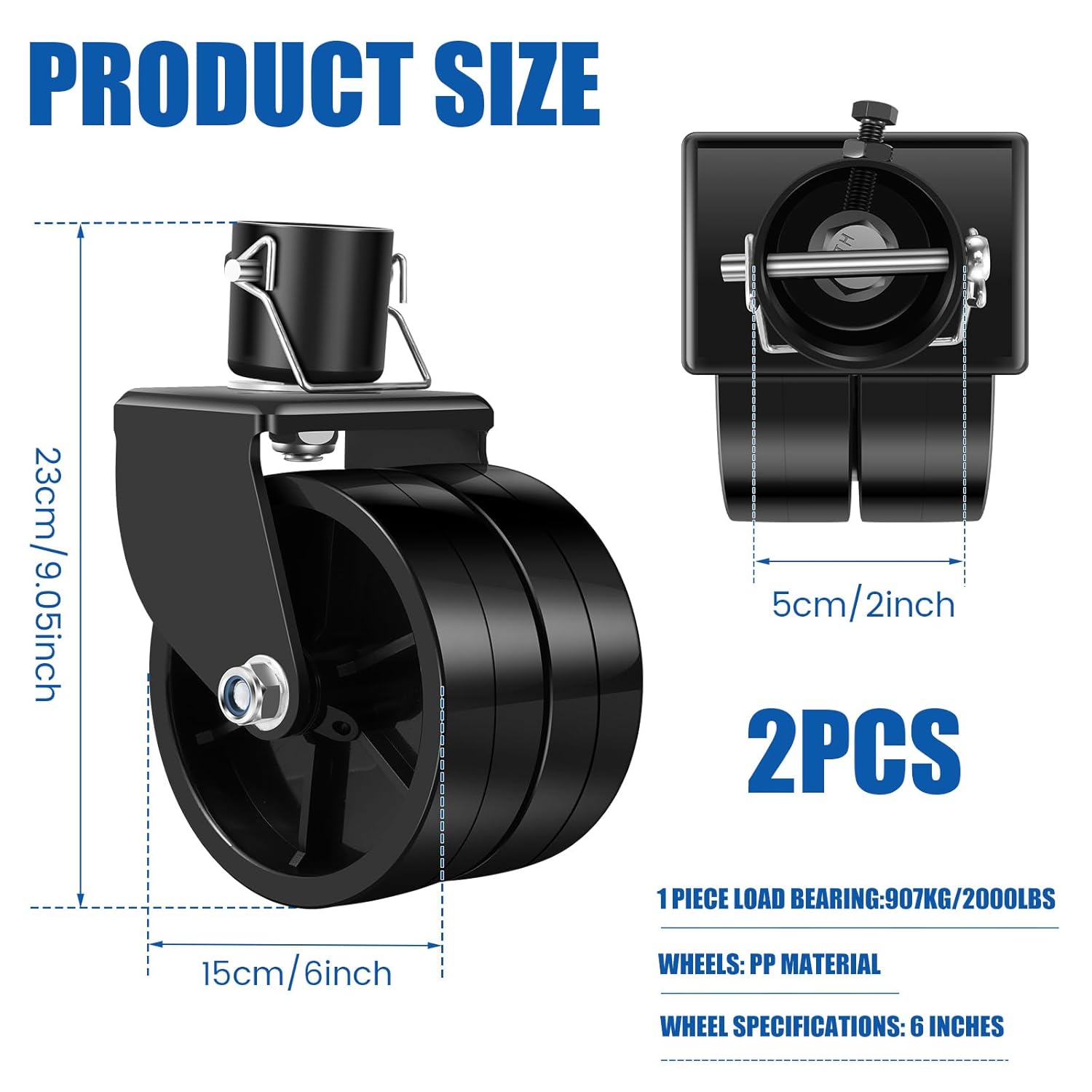 2Pcs Trailer Jack Swivel Caster Wheel, Dual 6 Inch Trailer Jack Wheel Replacement with Pin for Rv Ground, 2000 lbs Load Capacity, Better Soft Ground