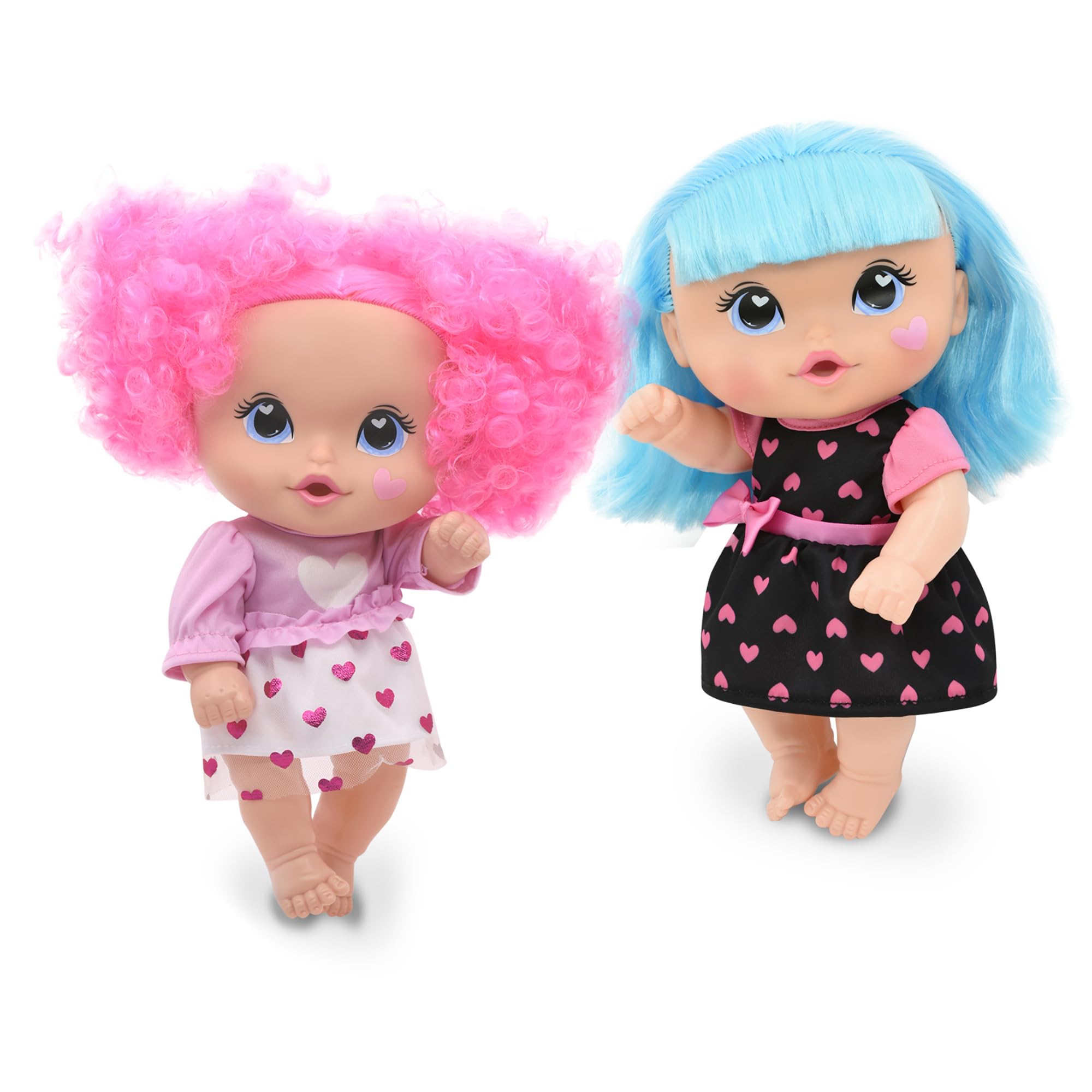 Cuddle Kids: 11" Yummy Hearts Dolls - 2 Pack Hard Body Dolls, Brush Their Blue & Pink Hair w/The Included Combs, New Adentures, Toddler & Kids Age 2+