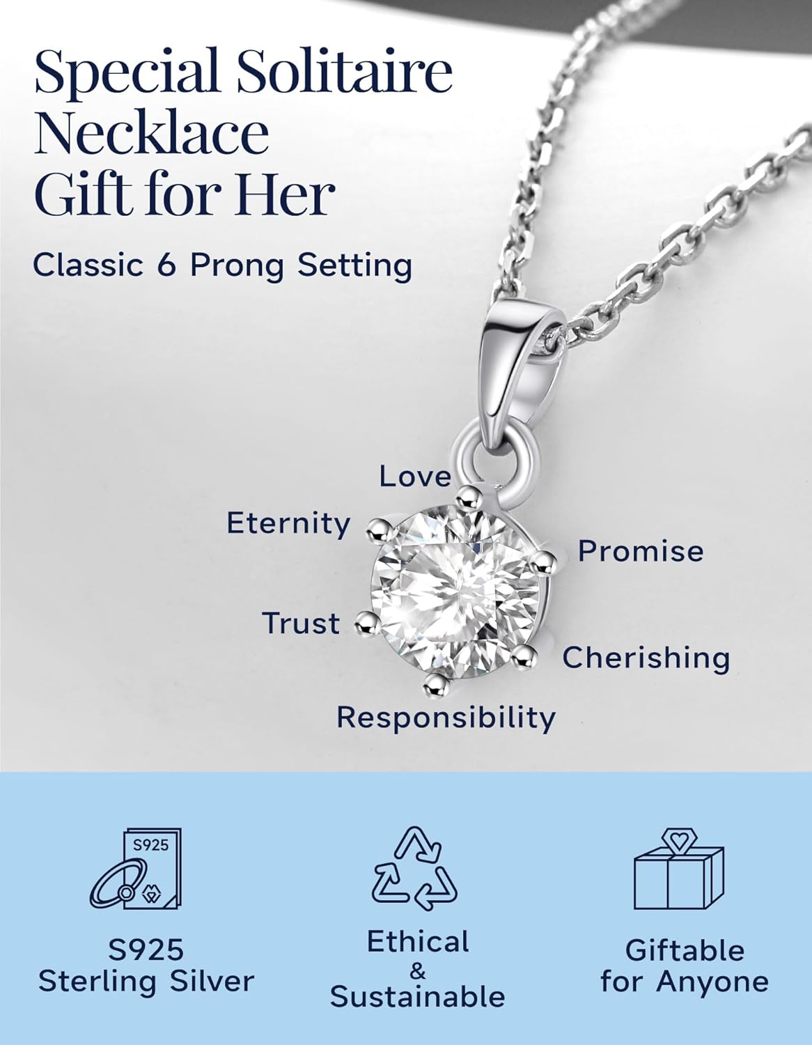 MomentWish Women's Necklace, Anniversary Sparkling Gifts for Wife, 1/2Carat Moissanite Necklace for Women, Lab Created Diamond Necklace, 925 Sterling Silver Necklace for Birthday Christmas Gift - Image 2