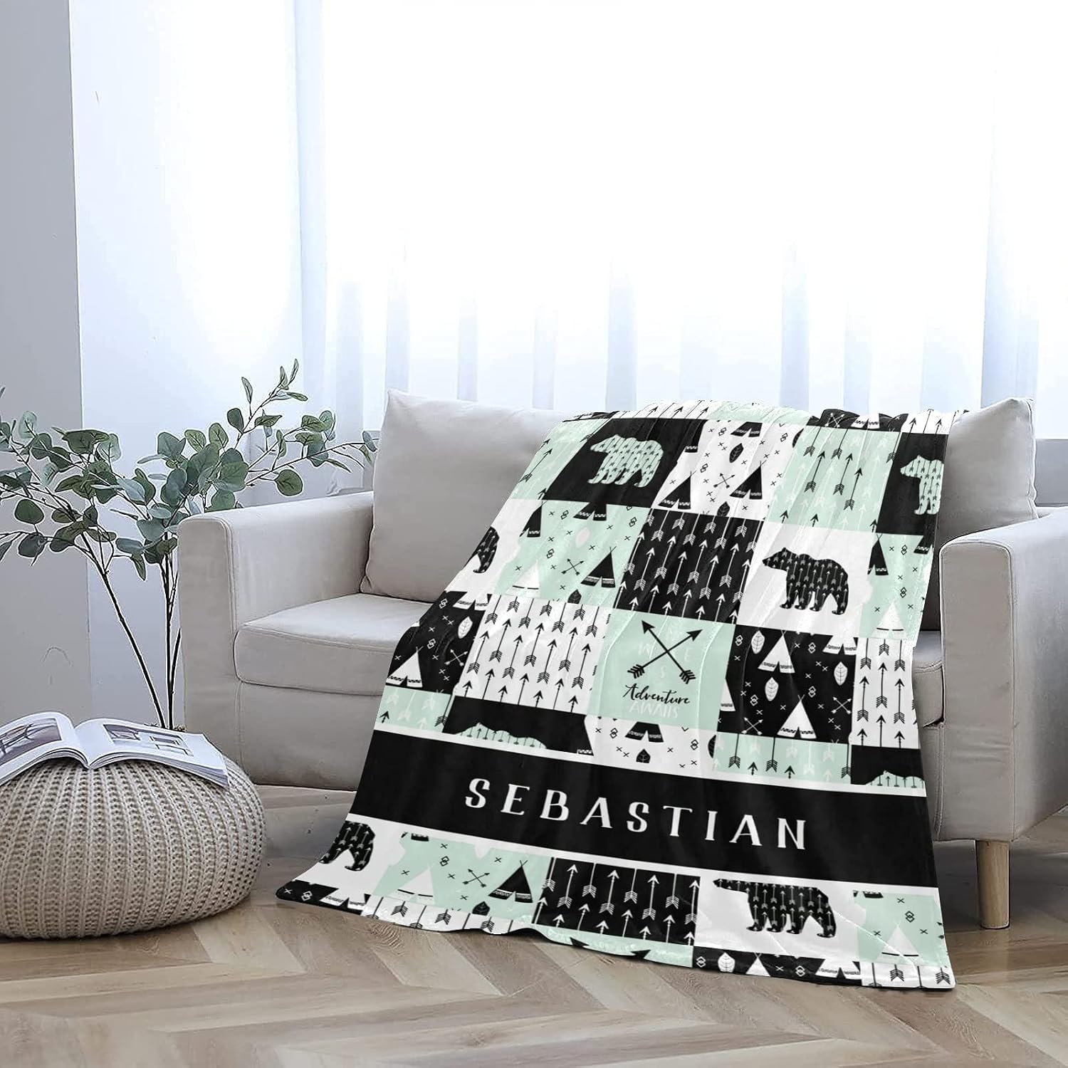 CADE Custom Woodland Baby Blanket with Name Personalized Baby Blanket for Girls Boys Adventure Awaits Stuff Nursery Swadding Blankets Green Woodland 50x60in