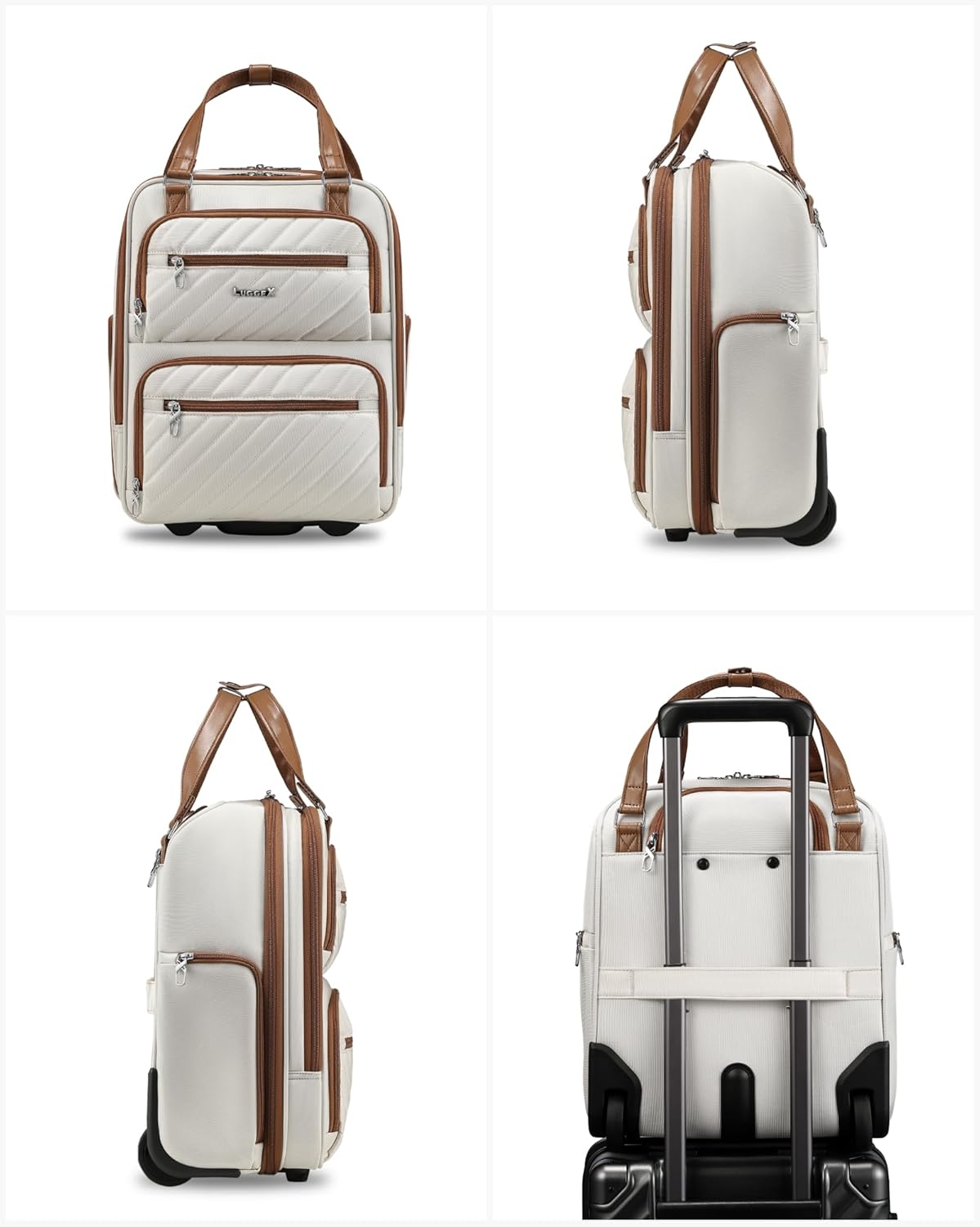 LUGGEX Underseat Carry On Luggage with Wheels, UDK Stylish Lightweight Under Seat Luggage, Soft Sided Personal Item Suitcase for Short Trip (UX-Core, Cream White, 16 Inch)