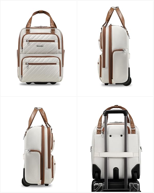 LUGGEX Underseat Carry On Luggage with Wheels, UDK Stylish Lightweight Under Seat Luggage, Soft Sided Personal Item Suitcase for Short Trip (UX-Core, Cream White, 16 Inch) by LUGGEX - Used condition - Image 8