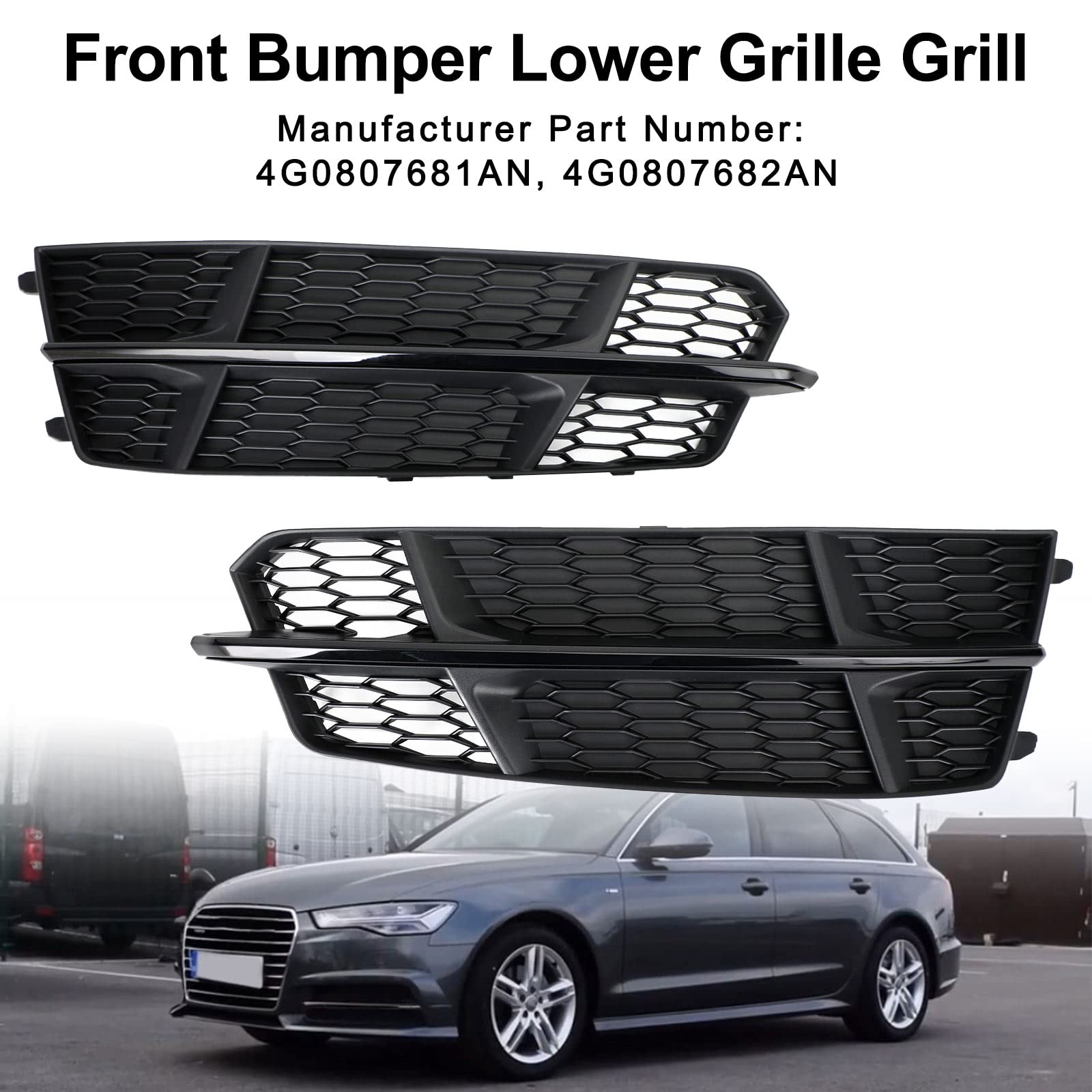 Griglia paraurti Anteriore Front Bumper Lower Grille Fit for Audi A6 C7 S-Line 2016-2018 Matt Black (No Logo)
