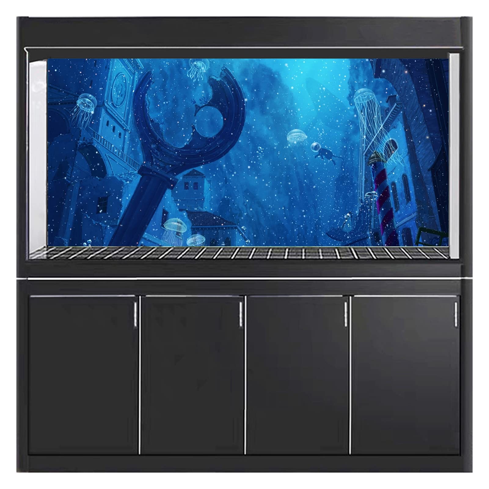 BAHULA Toile de fond 3D pour aquarium - Papier décoratif universel - Méduse du monde sous-marin - Poster de fond d'aquarium en PVC autocollant pour décoration d'aquarium - Paysage, 122 x 76 cm