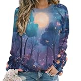 Womens Funny Cat Sweatshirts Fall Casual Crewneck Pullover Tops Vintage Forest Graphic Long Sleeve T Shirts Oversized