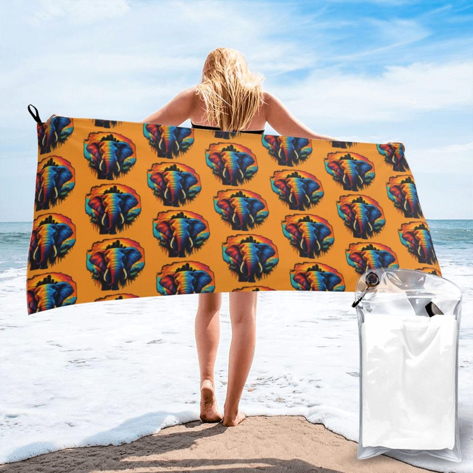 FHIZOAL Energetic Elephant Quick Dry Towel Microfibre Towel Super Absorbent Ultra Compact Gym Sports Beach Camping Travel