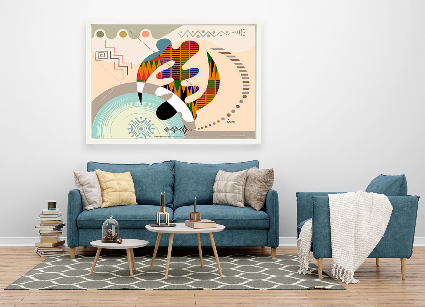 VERRE ART Printed Framed Canvas Painting for Home Decor Office Wall Studio Wall Living Room Decoration (60x45inch White Floater) - Adinkra Gye Nyame Print