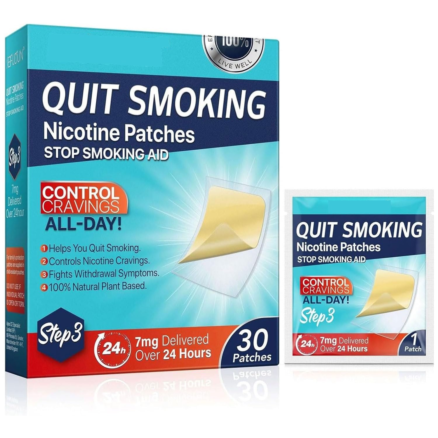 Excefore Quit Smoking Patches,Step 3 Smoking Aid to Quit Smoking,Transdermal System Patch to Help Quit Smoking,30 Count Patches to Help Quit Smoking,Stop Smoking Aids (7mg)