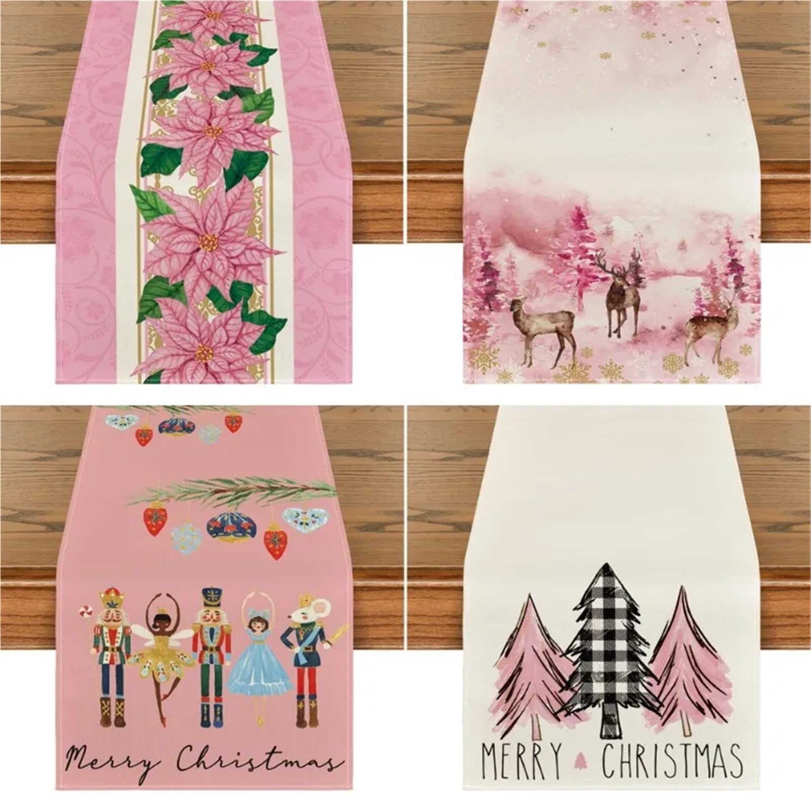 Elegante y lujoso Camino de mesa de lino rosa navideño, mantel de ambiente festivo, mesa de centro, Fireplace, cubierta de armario, decoración de cena de Boda en Cocina casera Regalos navideños(1,180x
