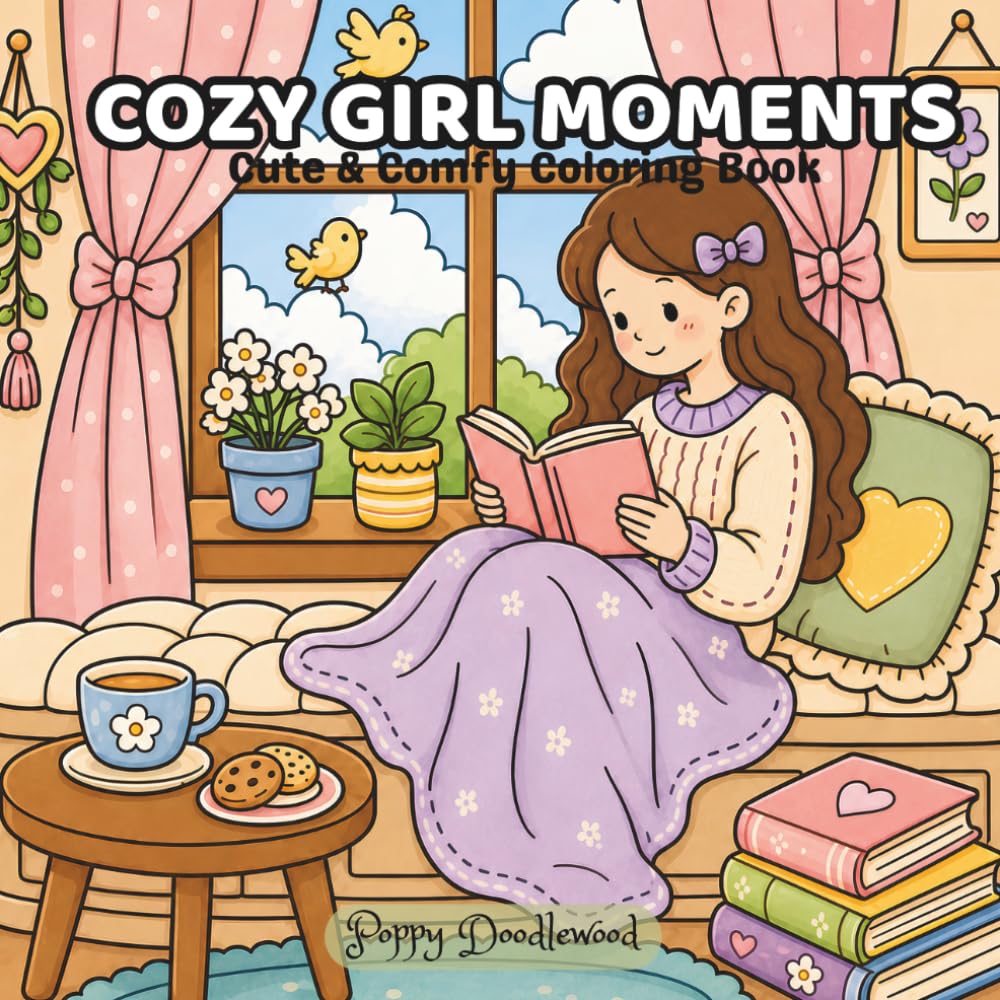 Cozy Girl Moments Coloring Book: 40 Cute, Comfy, and Relaxing Coloring Pages for Girls, Teens, and Women