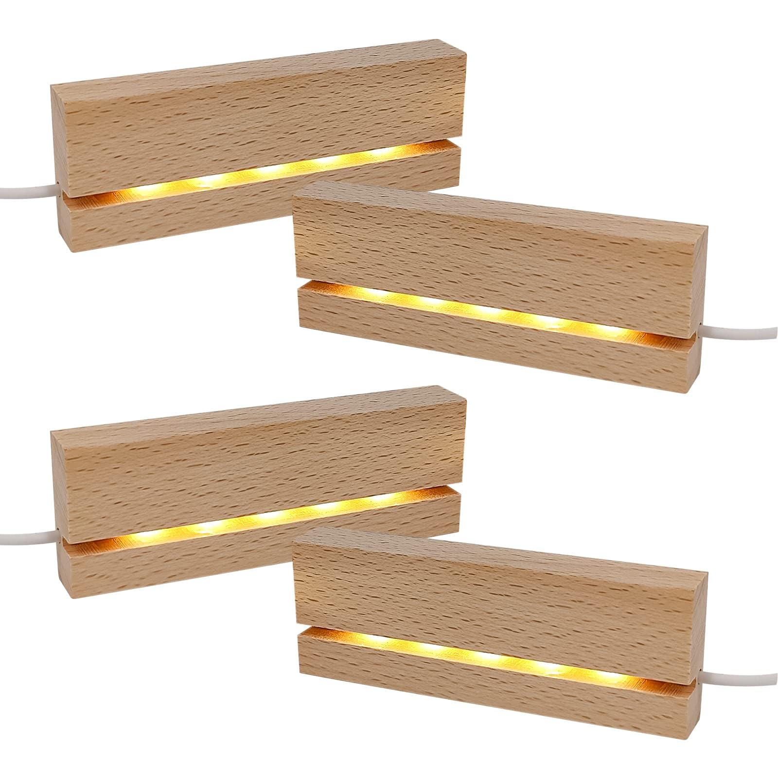 JOJOCY Wooden LED Lights Display Base, Warm Color Rectangular Wooden Lighted Base Stand for 3mm Thick Acrylic Plate Glass Plate Resin Art (Yellow,4)