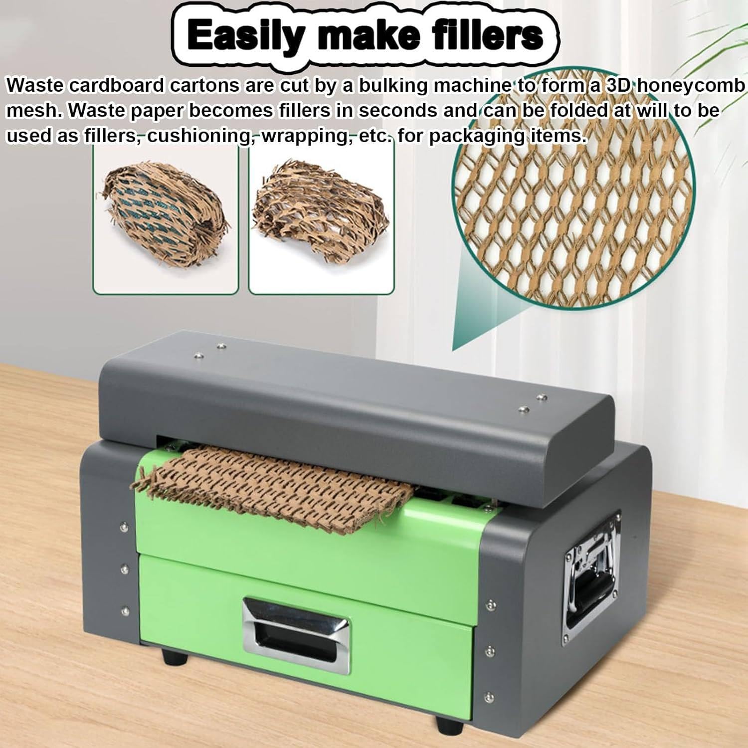 Máquina trituradora de cartón, máquina de corte de cartón para papel usado, corte de cojín de papel corrugado, trituración eficiente para eliminación de material de embalaje