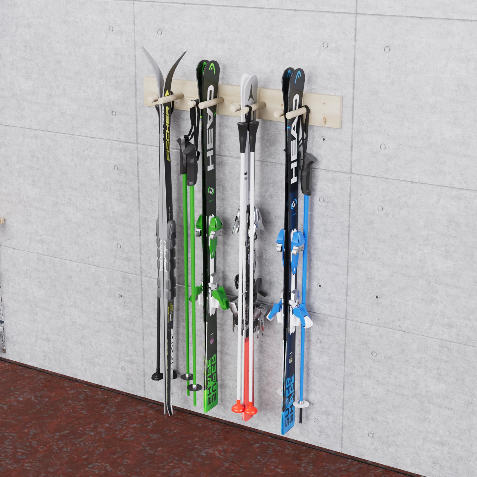 QLS Wand Skihalterung für 4 Paare 90 cm Nordic Walking Trekking Stöcke