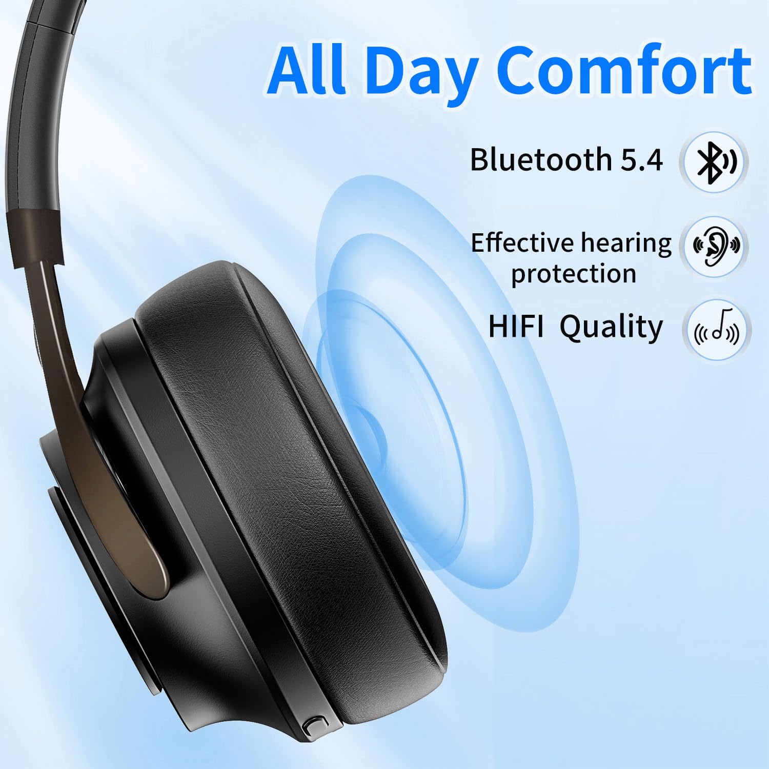 Feegar Bluetooth-Kopfhörer über Ohr, 65 Stunden Spielzeit und ANC, BT 5.4 kabellose Kopfhörer mit Mikrofon, HiFi-Stereo, faltbares leichtes Headset, tiefer Bass für Zuhause, Büro, Handy, PC (Schwarz)