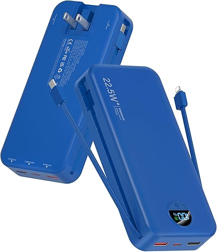 Cargador portátil con cargador portátil, 20000 mAh, 22.5 W, USB C, carga rápida con cables integrados y enchufe de pared, batería externa con disponible en Yaxa Colombia
