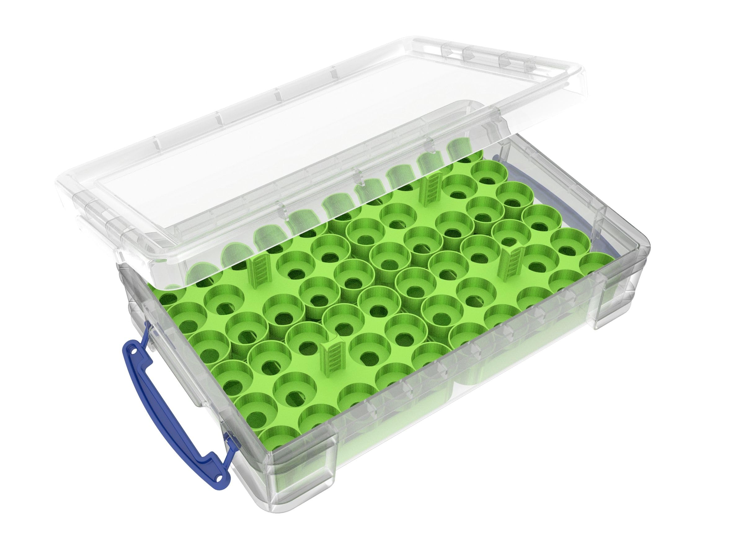 Feldherr paint racks + token trays compatible with 4L Really Useful Boxes - 56 Citadel Paint Pots (12 ml) + game material, Color:Green, Really Useful Boxes:Box 4 l included