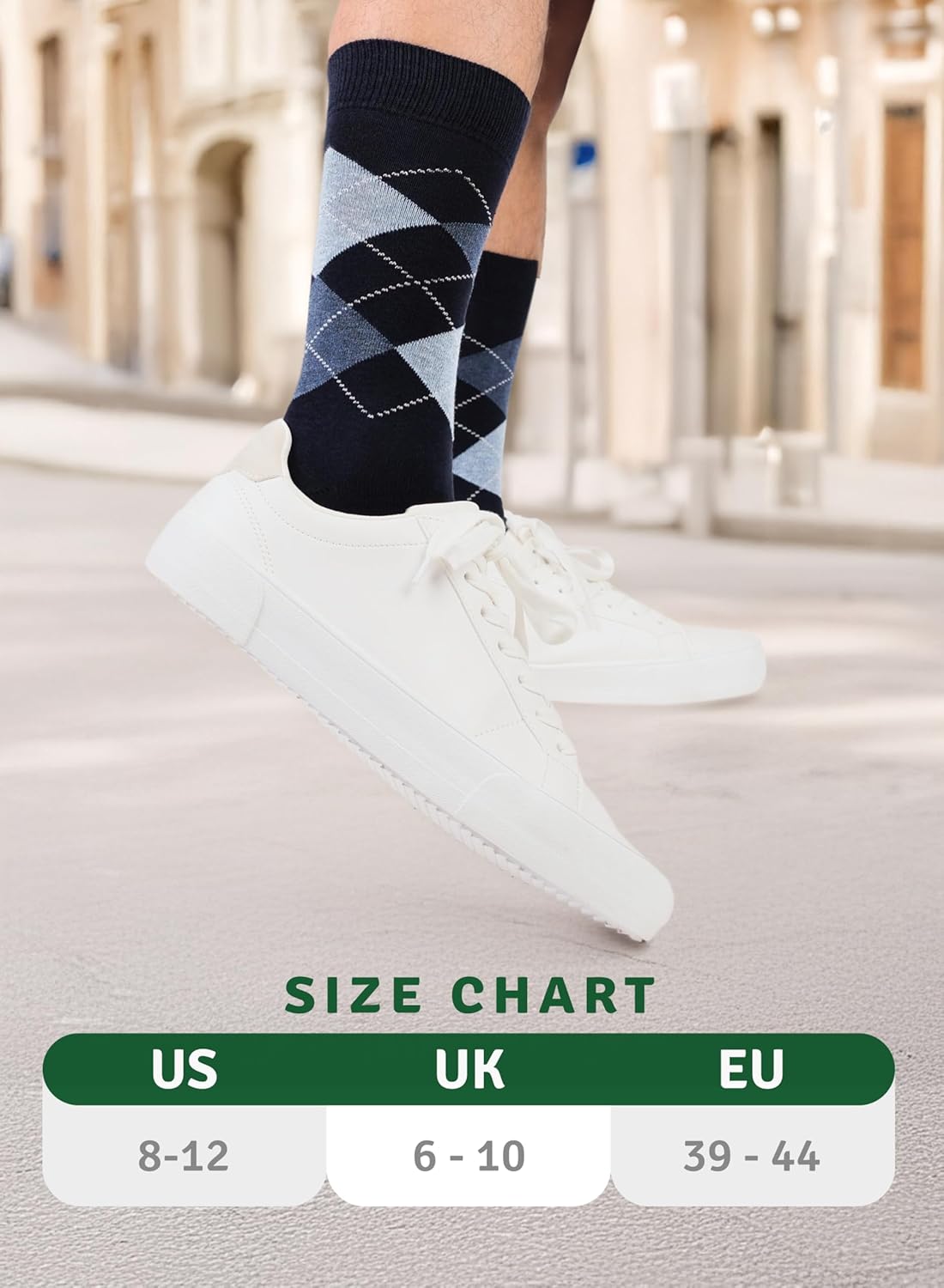 Men’s Colorful Argyle & Solid Dress Socks, Crew Length, Soft Cotton, Comfortable Socks for Men, US Size 8-12, 3 Pairs - Image 6