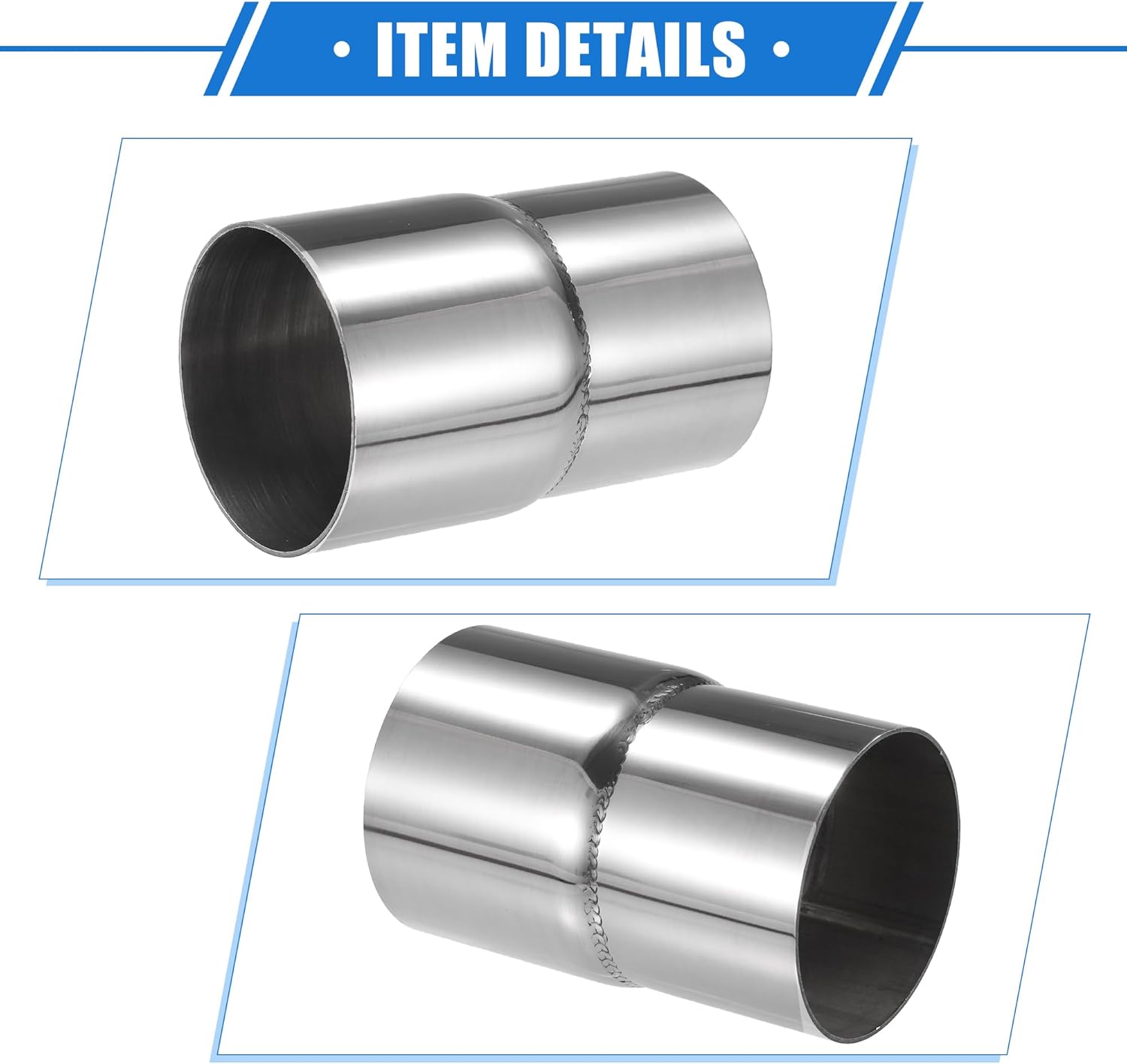 2 Pcs Exhaust Pipe Adapter Connector Reducer, 2.25" ID - 2.25" OD Exhaust Adapter Universal for Car Truck Pickup Durable Stainless Steel Silver Tone