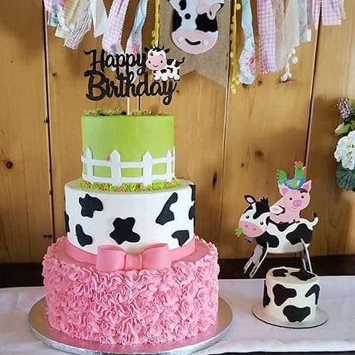Miniatura 20 de 24 piezas de adornos de vaca para cupcakes con purpurina de animales de granja Moo Cupcake Picks Cow Theme Baby Shower Kids Birthday Party Cake
