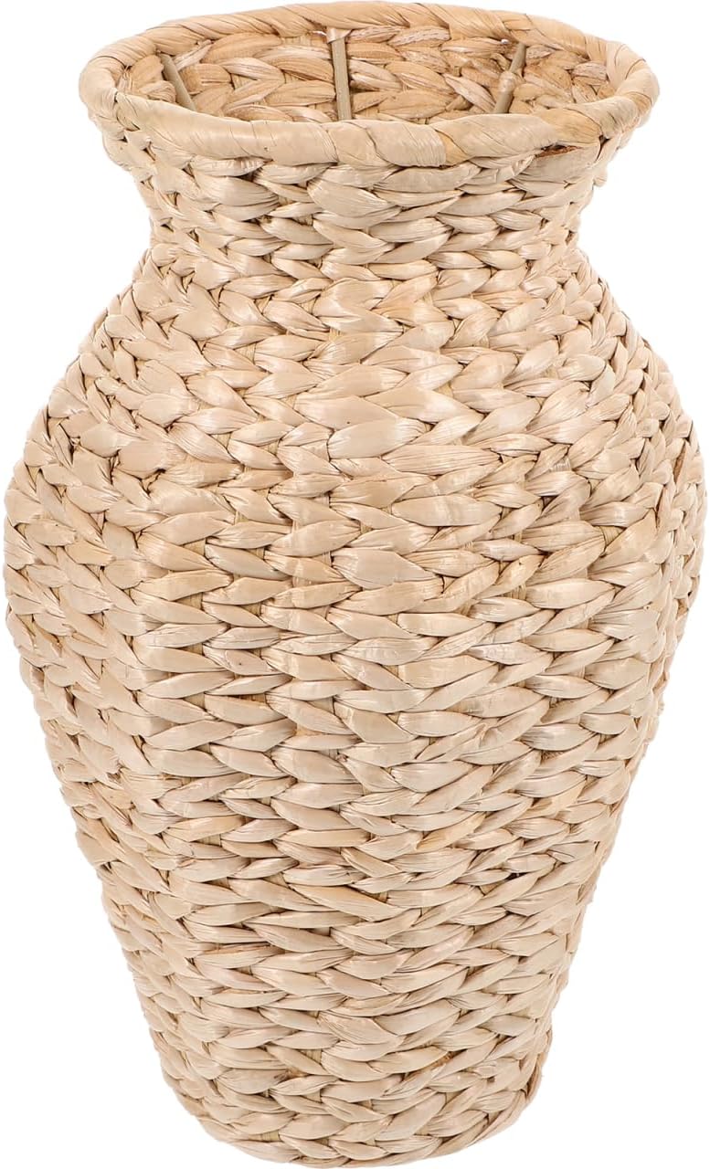 Amosfun Rattan Vase Cattail Decorative Vase Dried Flower Arrangement Home Office Countertop Centerpieces 6.8 x 6.8 x 11 Inch