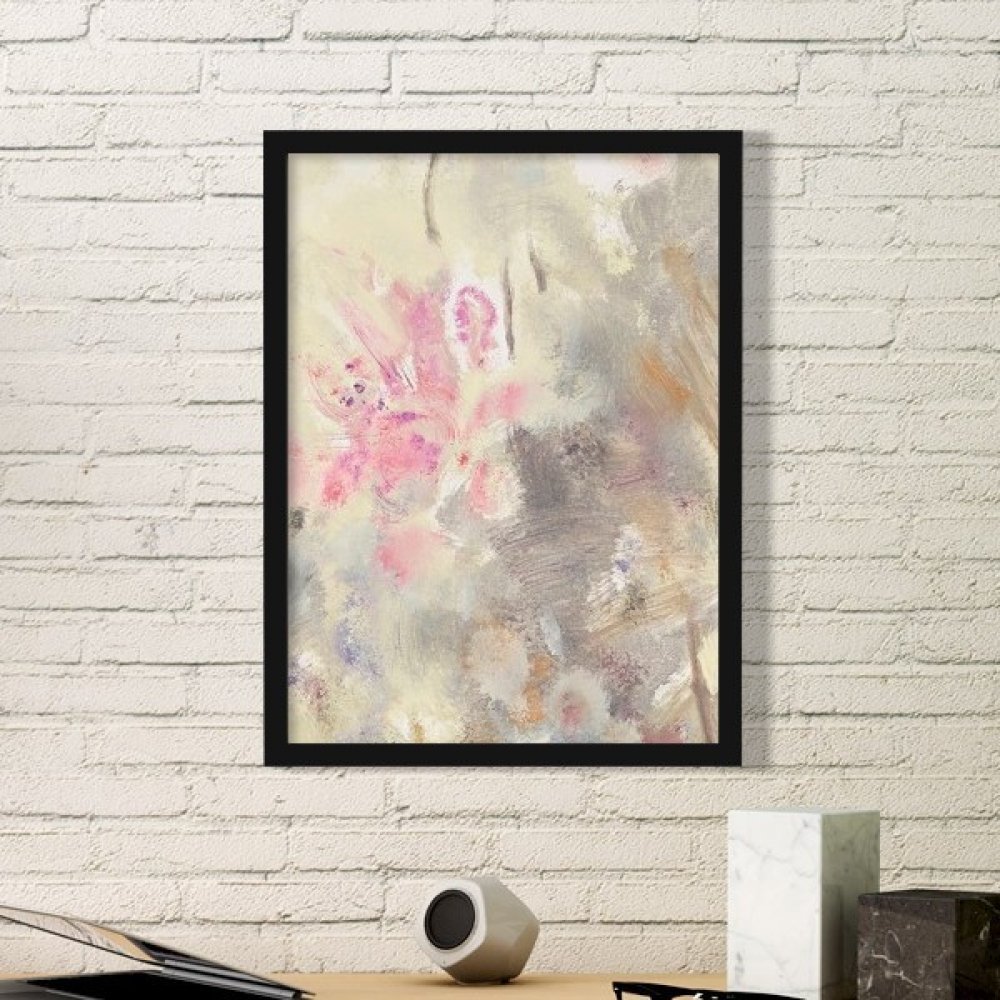 Cadre photo rond en bois Peinture à l'huile Lotus d'art de luxe