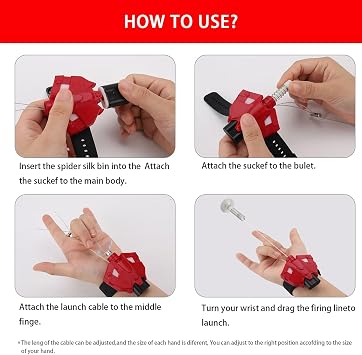 Spider Web Shooters Real Silk Launcher Wrist with Magnetic Sensor Light - Can Grab Objects, Realistic Cool Gadgets Stuff Fun Superhero Role-Play String Toys for Kids Boys Men Birthday Gifts (Red)