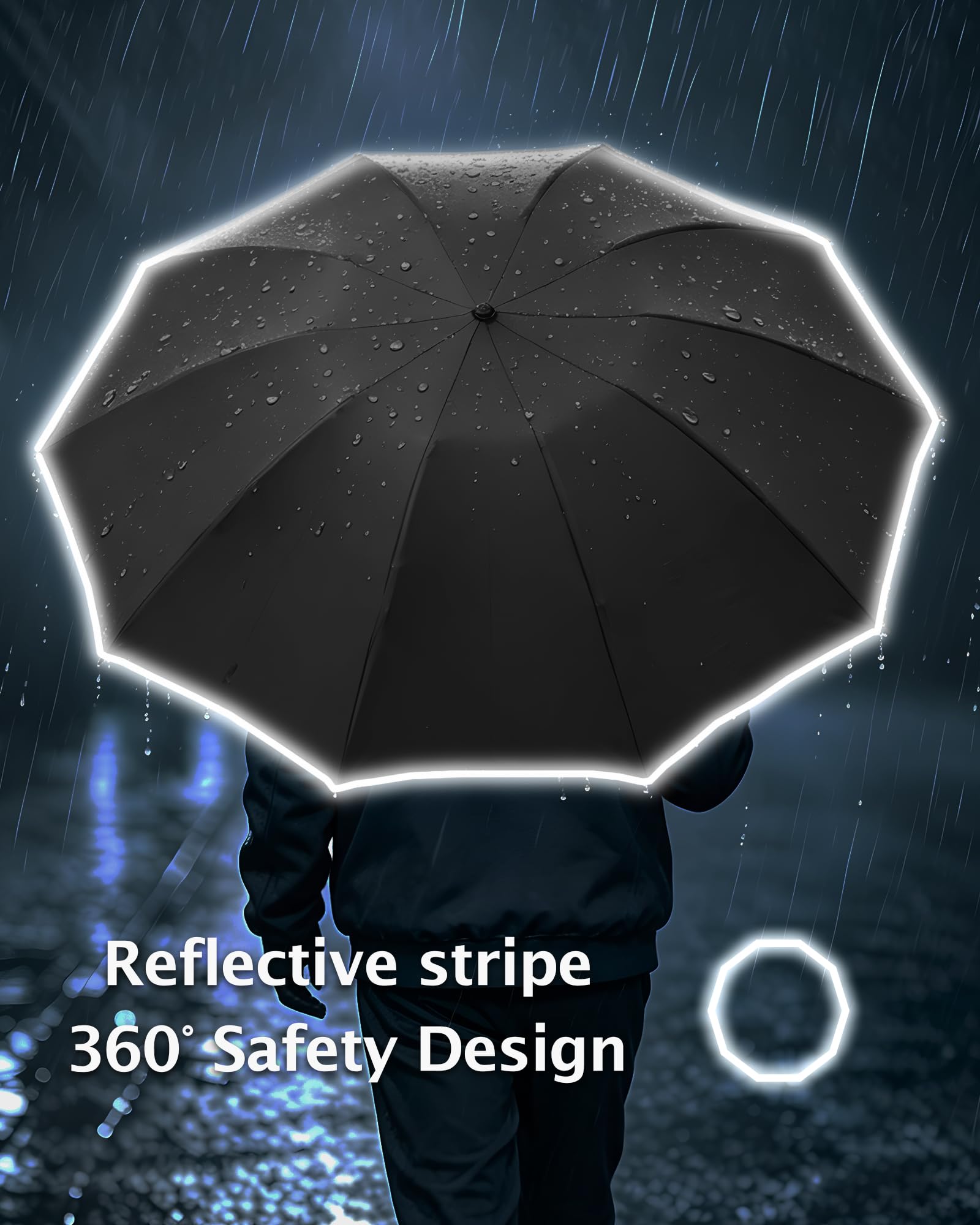 Fogkey Großer winddichter Reise-Regenschirm, tragbar, umgekehrter faltbarer Autoschirm, kompaktes umgekehrtes Design mit wasserdichtem Baldachin, automatisch, 10 robuste Rippen, 114 cm, passend für