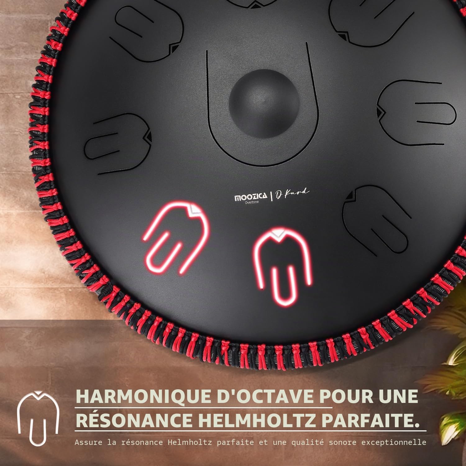 MOOZICA Tongue Drum Handpan, Tambour à Langue 14 pouces 17 notes en D Minor avec Octave Overtone Design, Instrument de percussion Handpan Drum avec sac de transport (D Kurd, Noir)