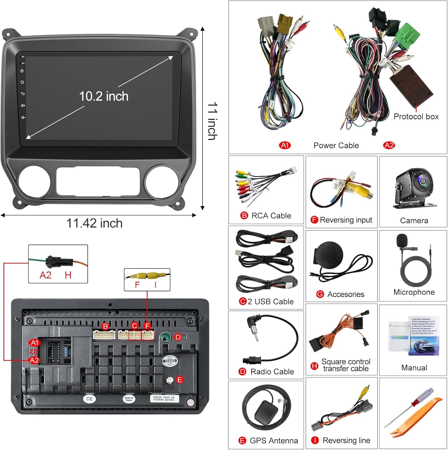 10.2 Inch QLED Carplay Screen for Chevrolet Silverado & GMC Sierra 2014-2018(Without Bo-seSystem),Android 13 Silverado Radio Stereo Support Wireless Carplay &Android Auto,Bluetooth&GPS,FM Radio