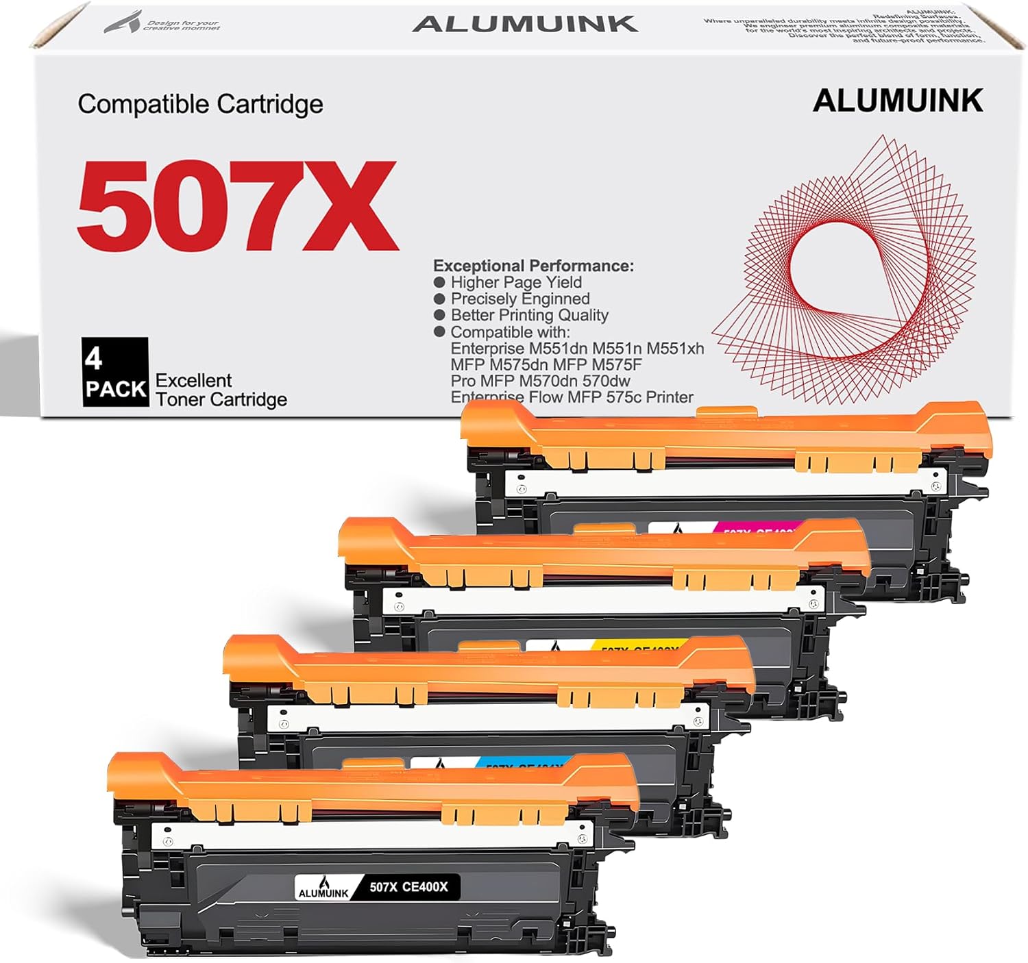 507X Toner Cartridge Set - 4 Pack 507X Replacement for HP 507X 507A CE400X CE401X CE402X CE403X Toner Cartridge for Enterprise M570dn M551dn M551n M575dn M551xh M570dw Printer (1BK/1C/1M/1Y)